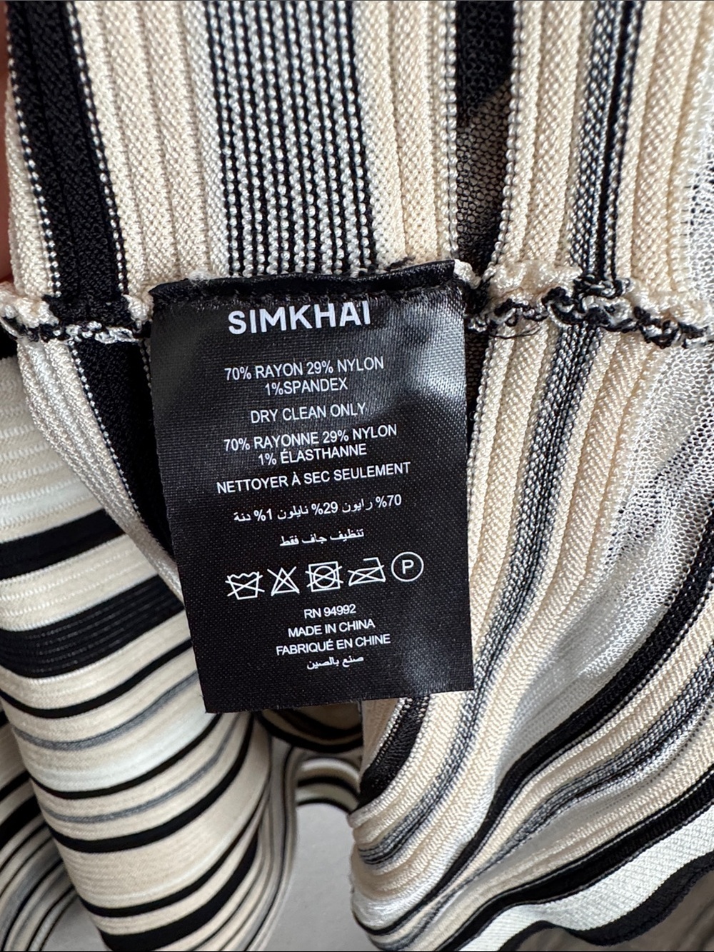 NEW SIMKHAI Dessie Striped Ribbed Knit Mini Dress Medium Cream Black - Picture 5 of 7